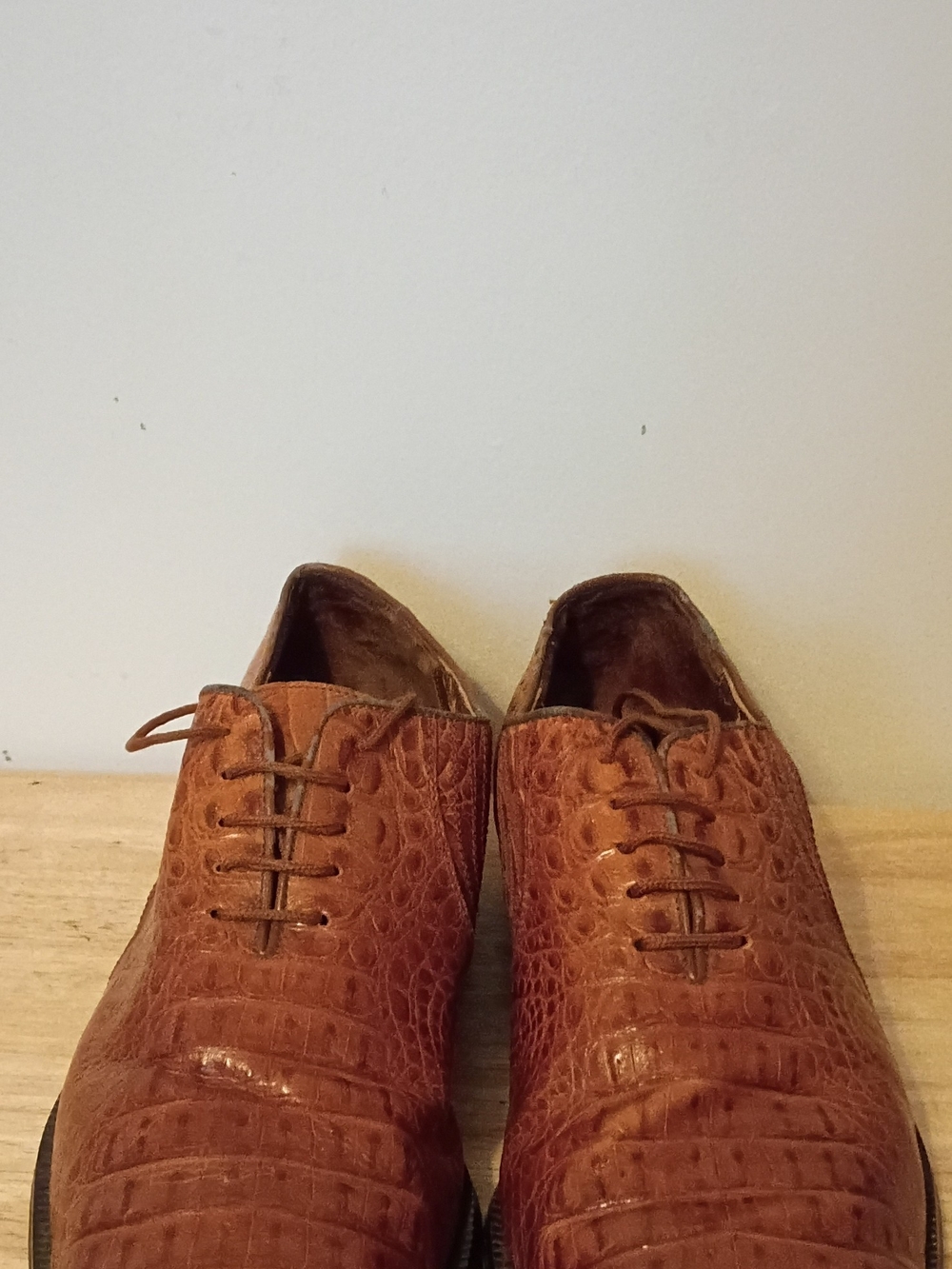 Marco Vicci Men's Brown Croc-Embossed Leather Lace-Up Dress Shoes